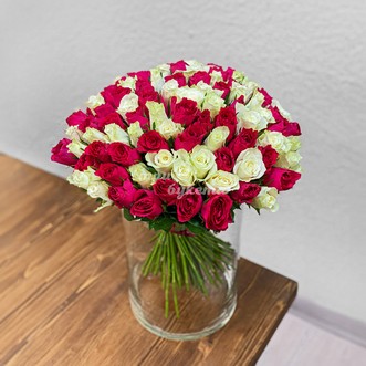 101 бело-розовая роза 50 см