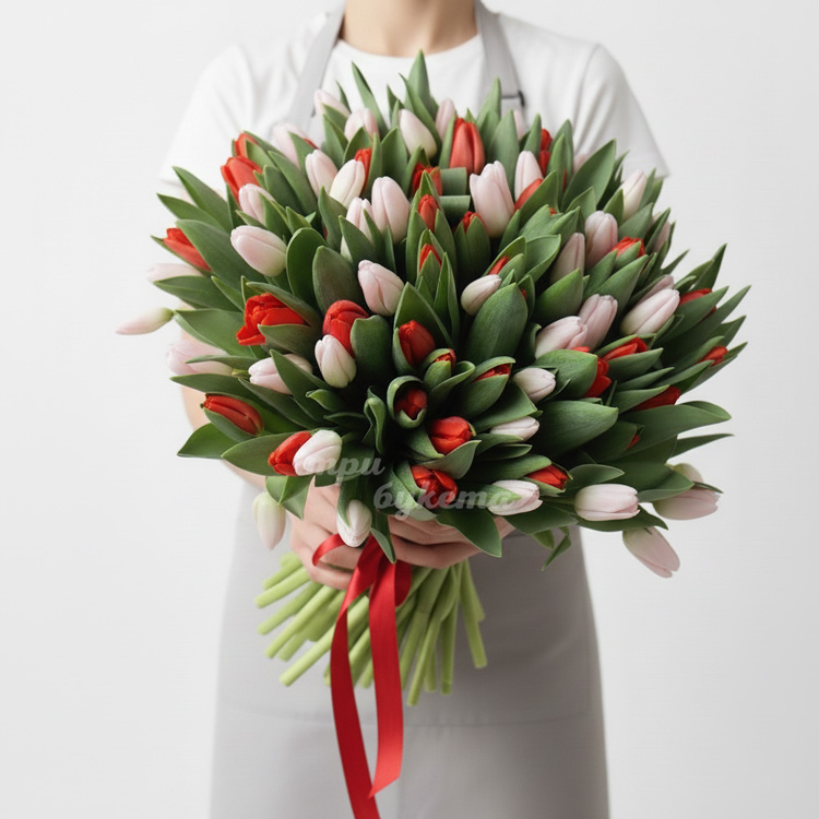 101 красный и белый тюльпан