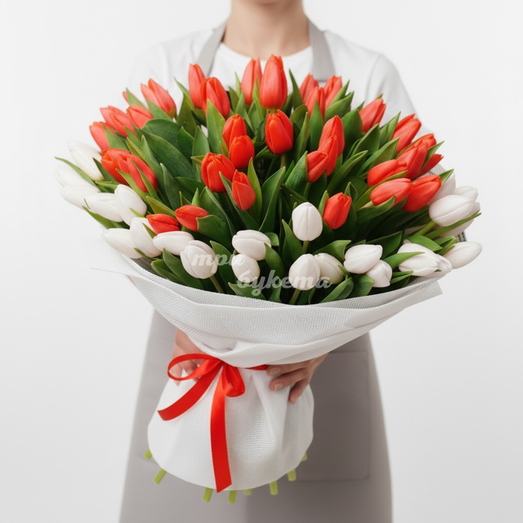 101 красный и белый тюльпан