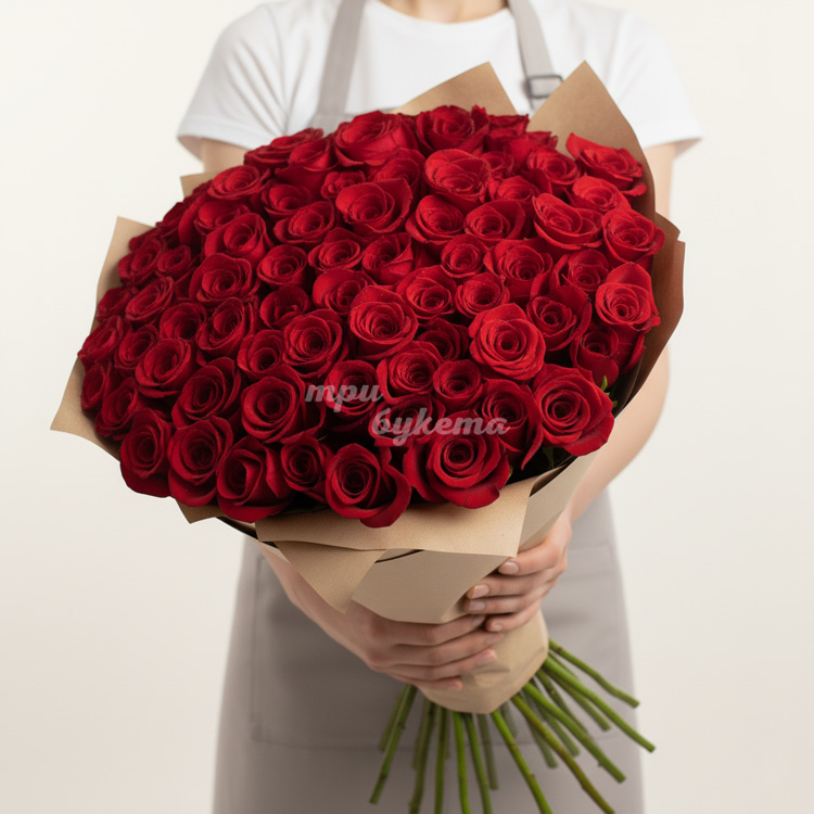 101 розовая роза (Premium) 70 см.