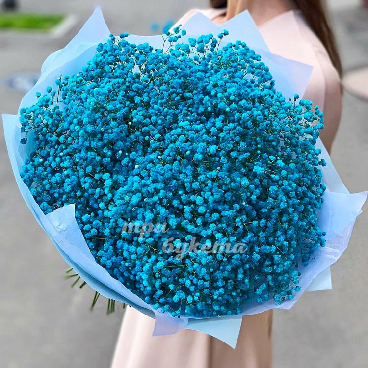 Большой букет из голубой гипсофилы